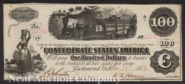 Appraisal: Confederate Currency T- Milkmaid and train diffused steam Serial Interest