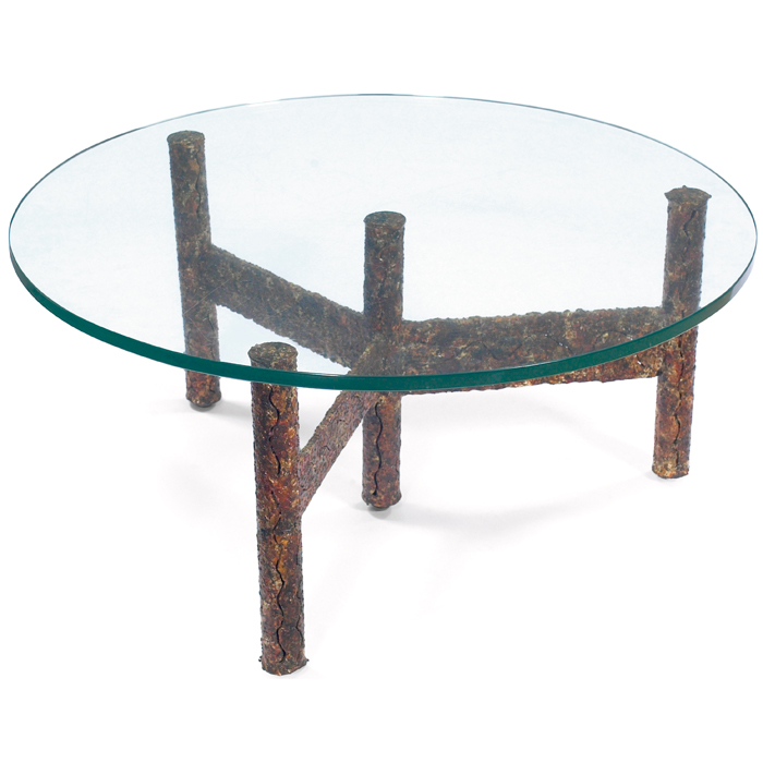 Appraisal: Paul Evans coffee table attribution metal base with four vertical