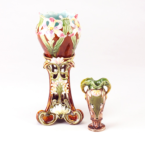 Appraisal: CONTINENTAL MAJOLICA Miniature jardiniere and pedestal together with an Art