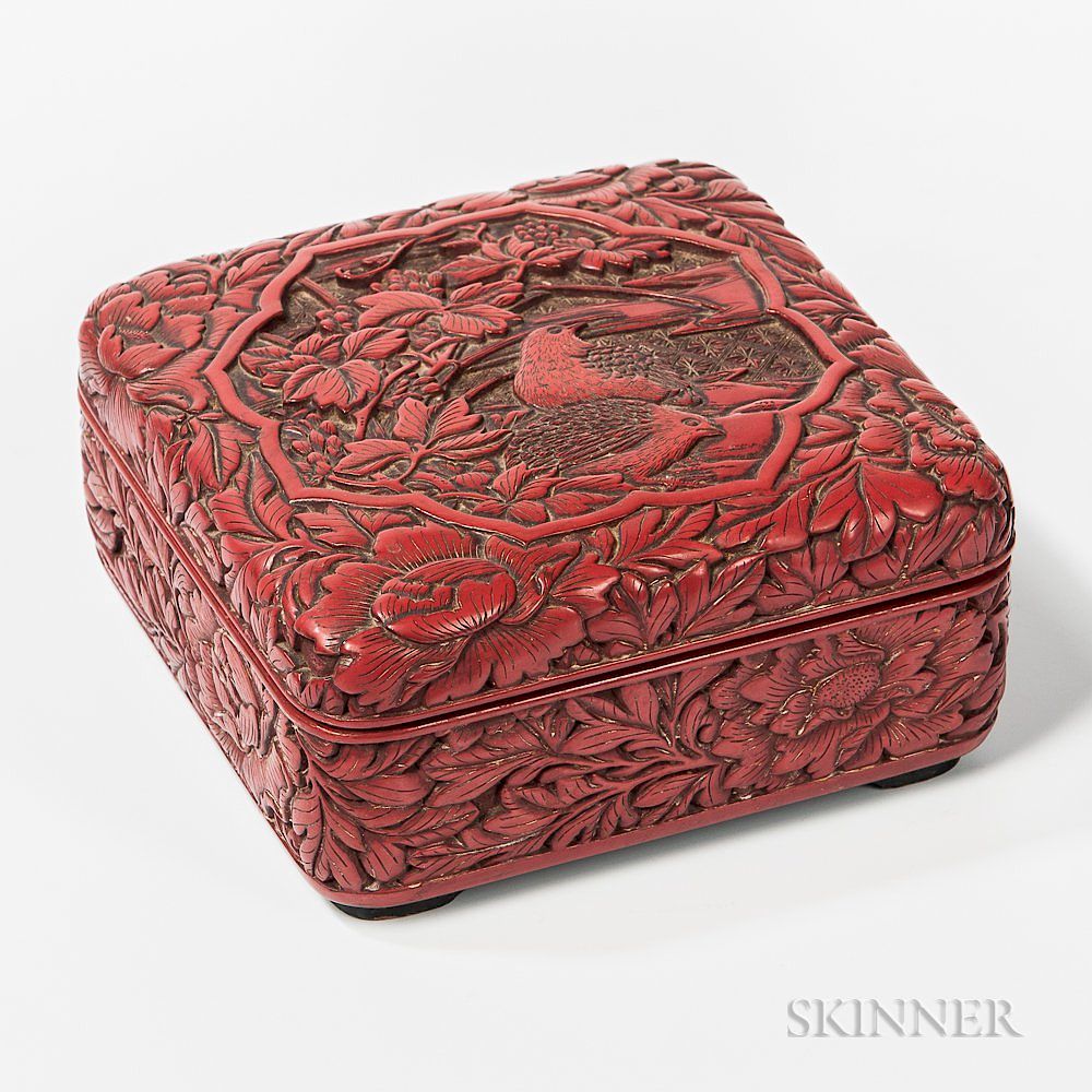 Appraisal: Carved Cinnabar Lacquered Box and Cover Carved Cinnabar Lacquered Box