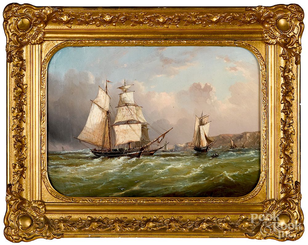 Appraisal: British oil on canvas maritime scene Exclusive on Bidsquare British