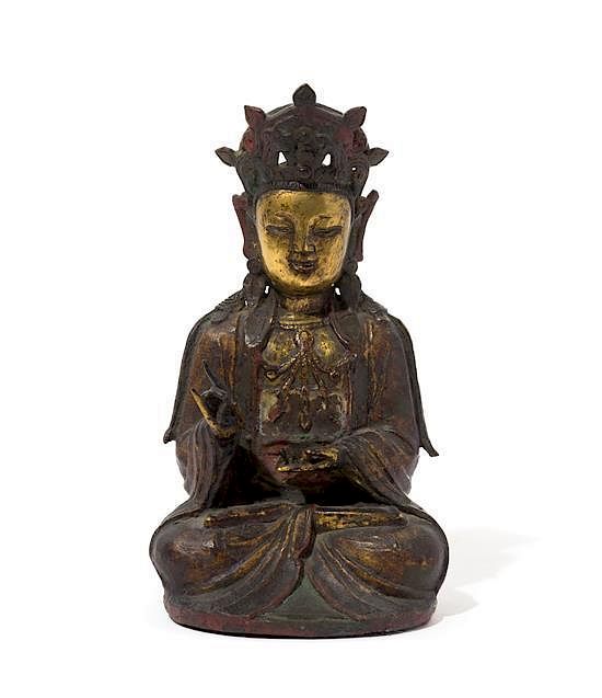 Appraisal: A Gilt Bronze Figure of Guanyin Height inches A Gilt