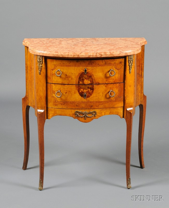 Appraisal: Louis XV XVI Style Marquetry-inlaid Marble-top Side Table early th