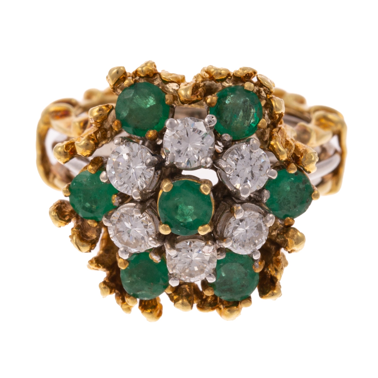 Appraisal: A BRUTALIST EMERALD DIAMOND RING IN K K white gold