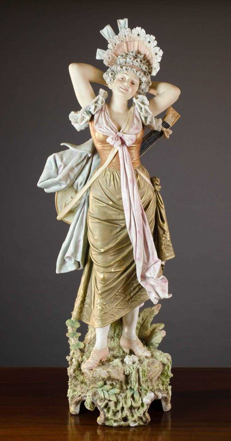 Appraisal: ROYAL DUX PORCELAIN FIGURE of a Victorian maiden having platinum