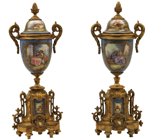 Appraisal: Pair of French Sevres gilt metal mounted capped urns having