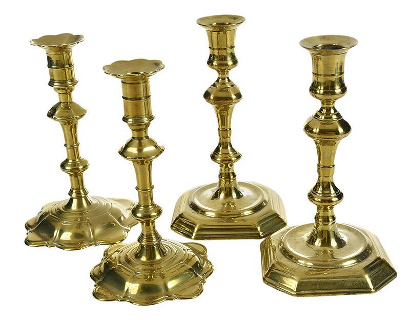 Appraisal: Two Pairs Georgian Style Brass Candlesticks British probably th century