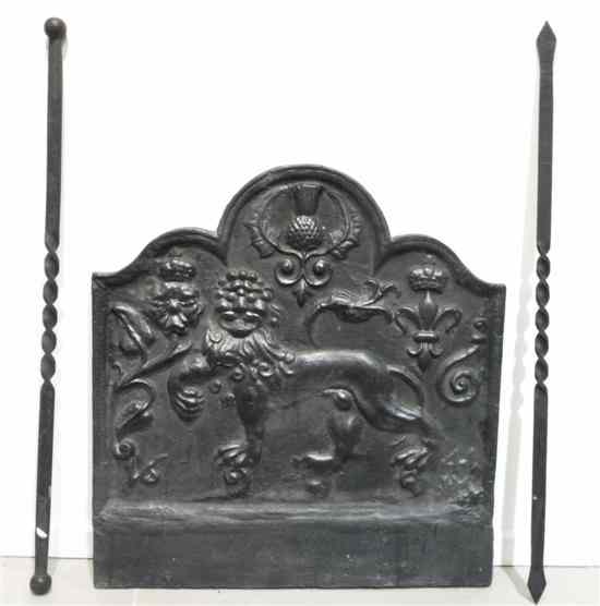 Appraisal: A Cast Iron Fireback having raised foliate decoration together with