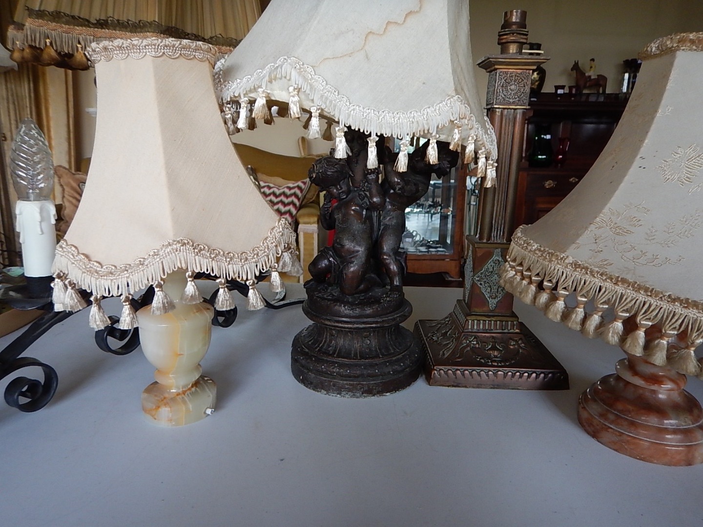 Appraisal: Six various table lamps including a bronzed patinated spelter group