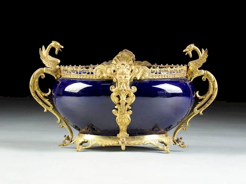 Appraisal: A RENAISSANCE REVIVAL GILT BRONZE MOUNTED COBALT BLUE GLAZED JARDINI