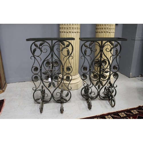 Appraisal: Pair of unique French wrought iron plant stands with console