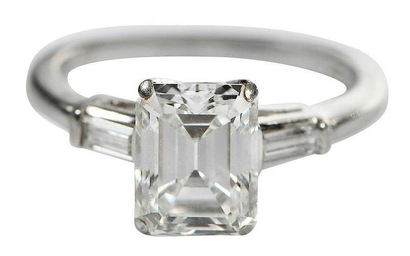 Appraisal: Platinum and Diamond Ring center emerald cut diamond cts E