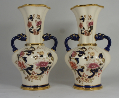 Appraisal: Pair of Masons Blue Manderlay two handled vases height cm