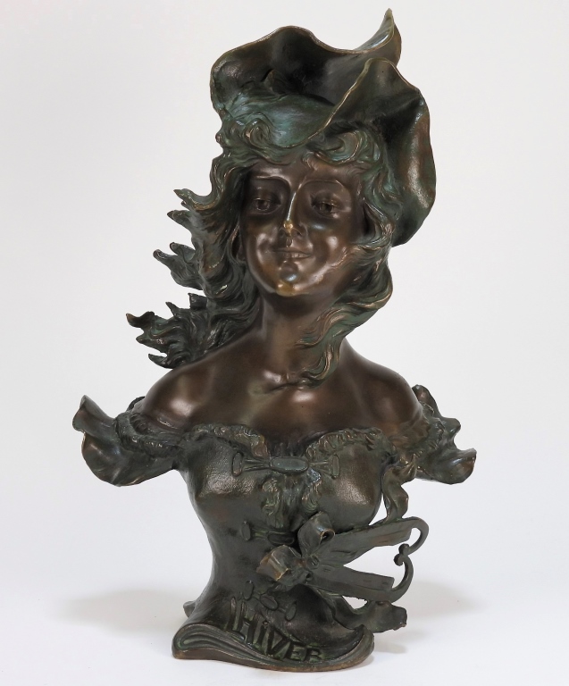 Appraisal: FRANZ IFFLAND ART NOUVEAU BRONZE BUST OF A WOMAN Germany