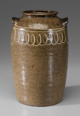 Appraisal: Edgefield Decorated Preserves Jar South Carolina th century alkaline-glazed stoneware