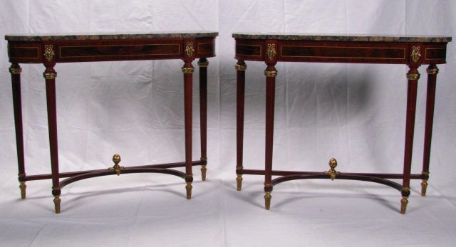 Appraisal: Pair of Marble Top Contemporary Period Style Consoles with mounted