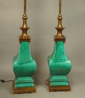 Appraisal: Pr Asian Inspired Green Glazed Ceramic Table Lamp Pr Asian