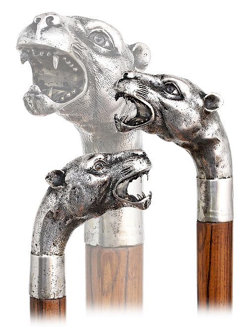 Appraisal: Silver Panther Cane -Ca -Silver knob naturalistically fashioned as a