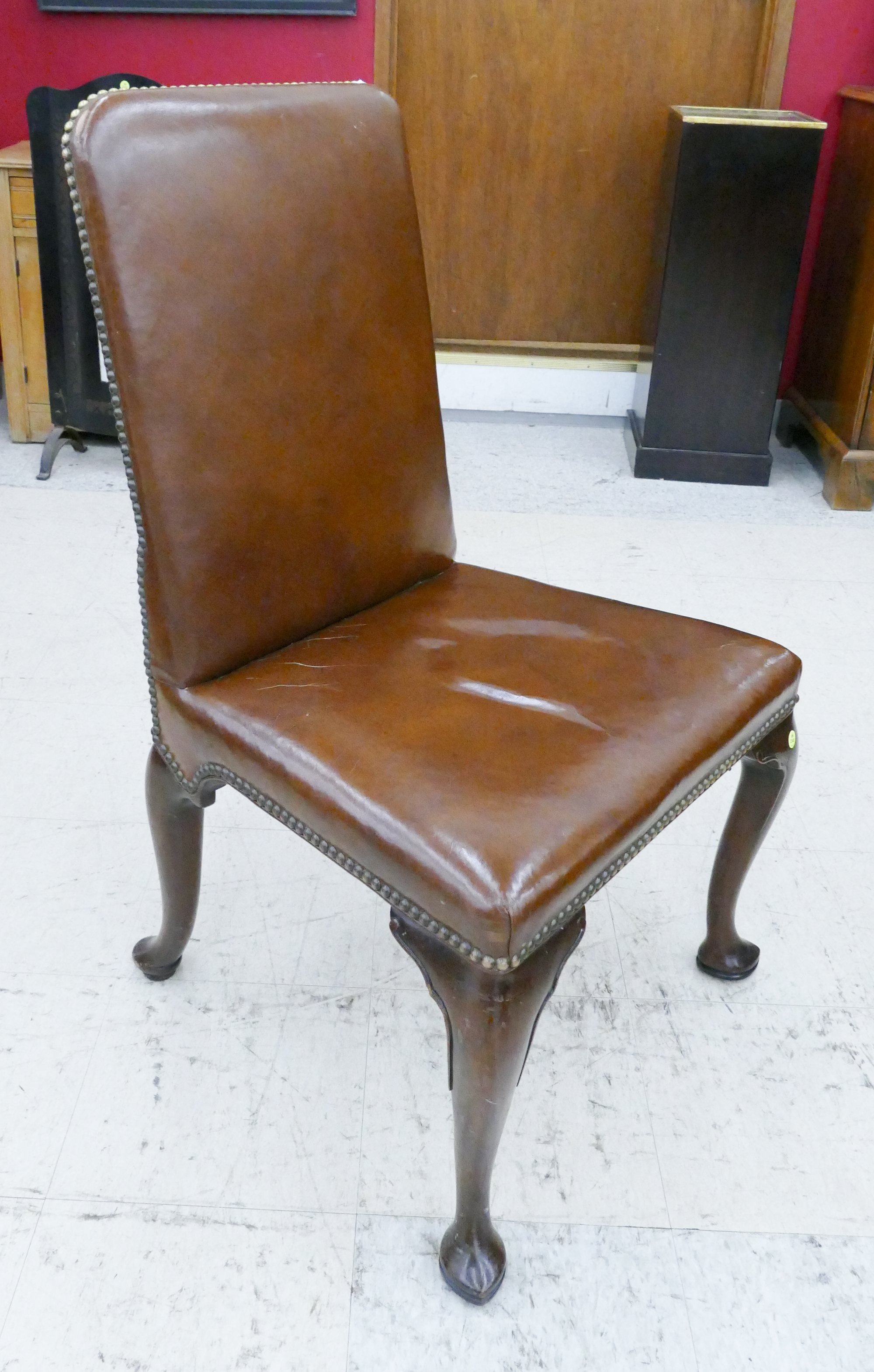 Appraisal: Vintage Brown Leather Pinned Office Side Chair- x x ''