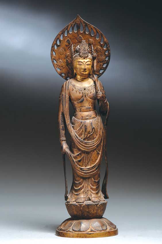 Appraisal: ANTIQUE JAPANESE BRONZE FIGURE Antique Japanese parcel-gilt bronze figure of