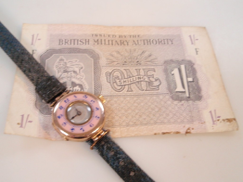 Appraisal: A ladies ct gold and pink enamel wristwatch and a