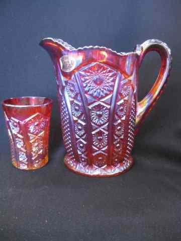 Appraisal: Indiana Glass ''Carnival'' Water Set red '' pitcher with tumblers