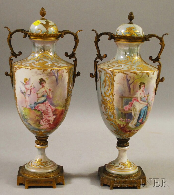 Appraisal: Pair of French Gilt-ormolu Mounted Sevres-type Lustre-glazed Porcelain Vases with