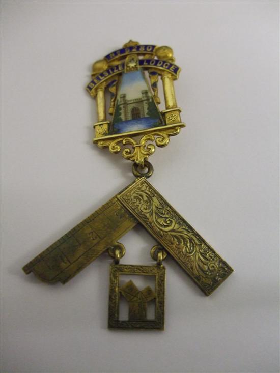 Appraisal: ct gold and enamelled masonic medal Belsize Lodge No inscribed