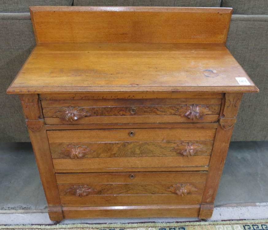 Appraisal: SMALL VICTORIAN WALNUT CHEST American c having three drawers with