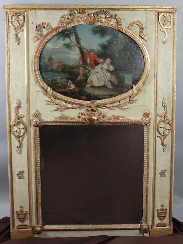 Appraisal: LOUIS XVI STYLE CREAM PAINTED AND GILT TRUMEAU MIRROR