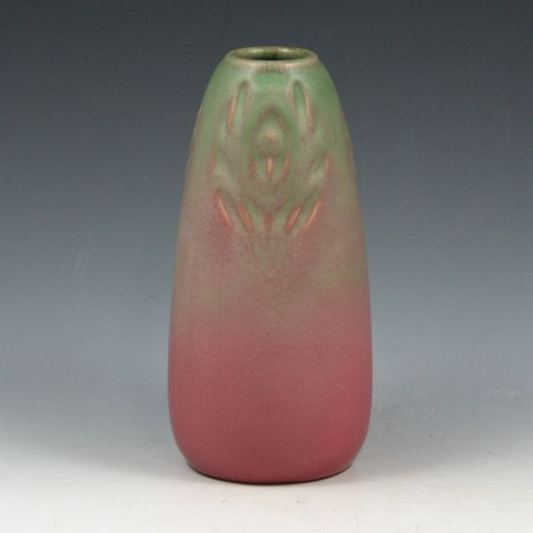 Appraisal: Rookwood vase with stylized peacock feathers from in matte green