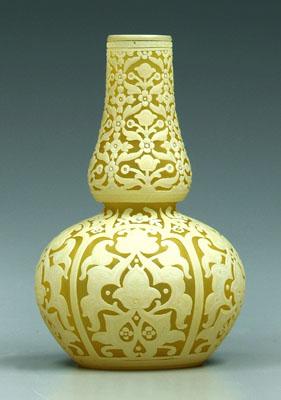 Appraisal: Cameo glass vase white arabesque decoration on canary yellow ground