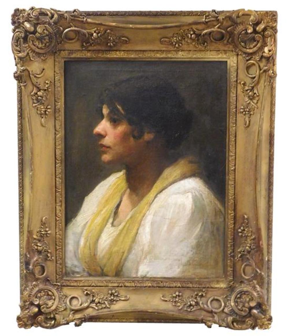 Appraisal: th C oil on canvas portrait of Mediterranean woman in