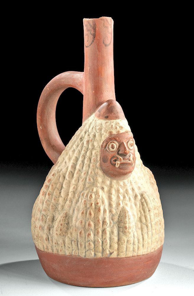 Appraisal: Moche Ceramic Stirrup Vessel - Ai Apec as Corn Pre-Columbian