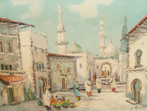 Appraisal: Mid th Century School- North African street scene oil on