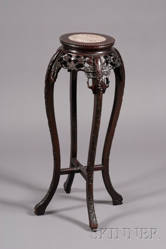 Appraisal: Tall Rosewood Tabouret with an inset red marble top aprons