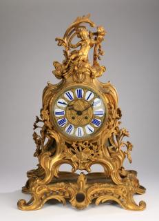 Appraisal: French th c gilt bronze mantel clock h French Louis