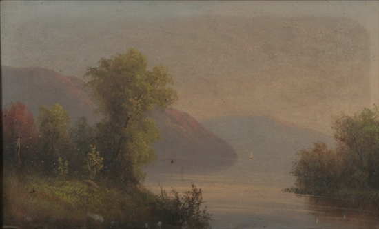 Appraisal: AMERICAN SCHOOL th century HUDSON RIVER LANDSCAPE WITH SAILBOAT oil