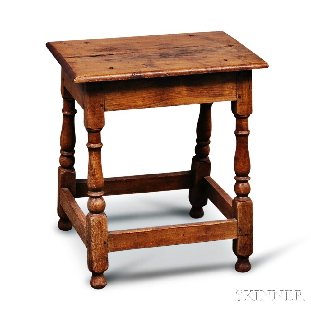 Appraisal: Early Turned Maple Joint Stool New England th century the