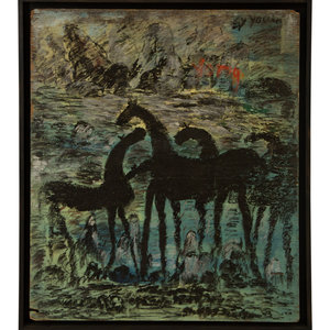 Appraisal: Purvis Young American - Three Horses Oil and Housepaint on