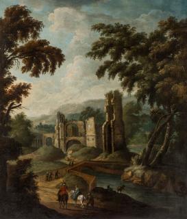 Appraisal: AN ITALIAN LATE TH CENTURY CAPRICCIO PAINTING AN ITALIAN LATE