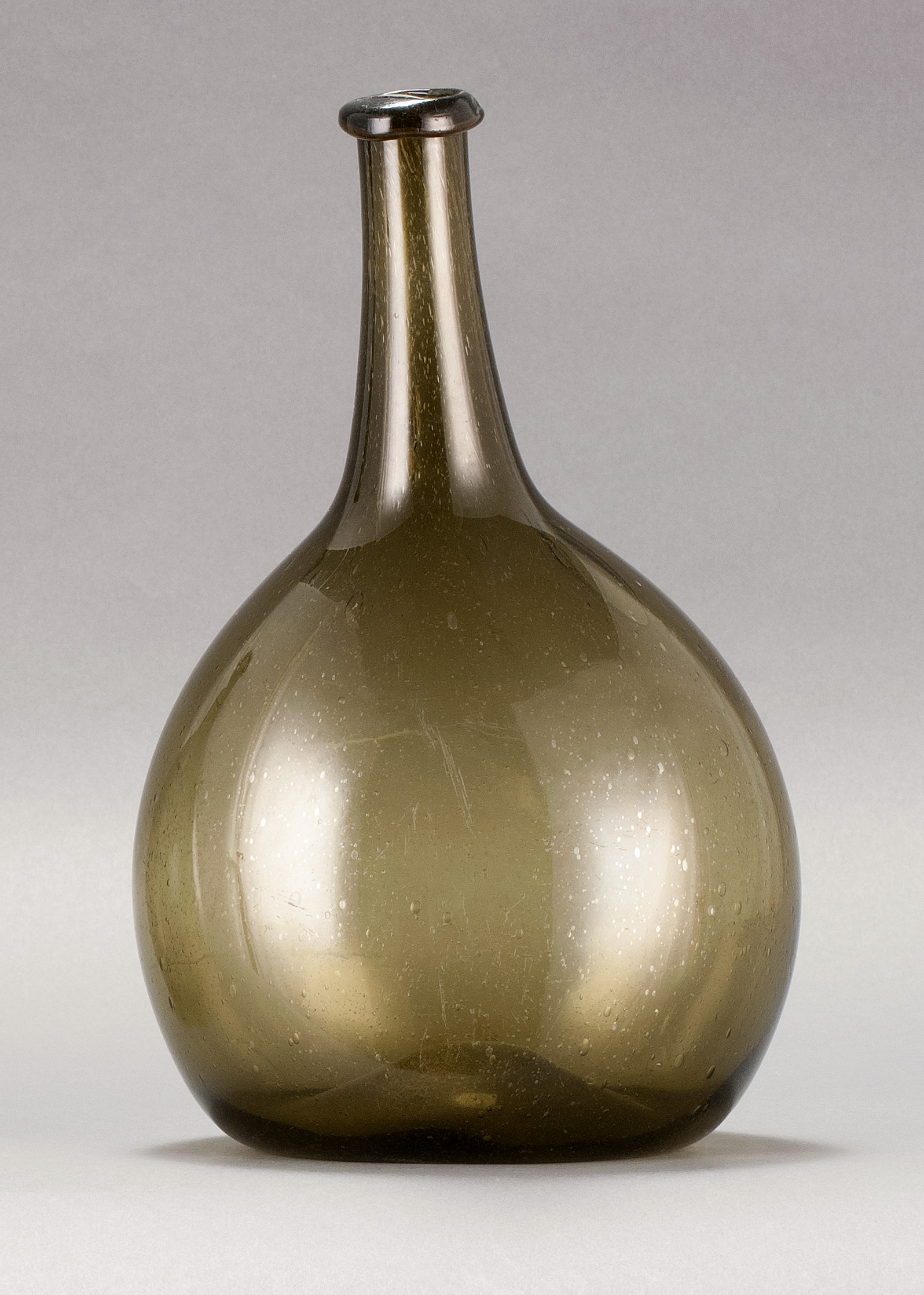 Appraisal: FREE-BLOWN GLASS CHESTNUT FLASK Early th CenturyIn olive green Height