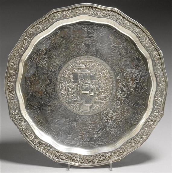 Appraisal: A PAIR OF SILVER TRAYS ON THREE SHORT FEET China