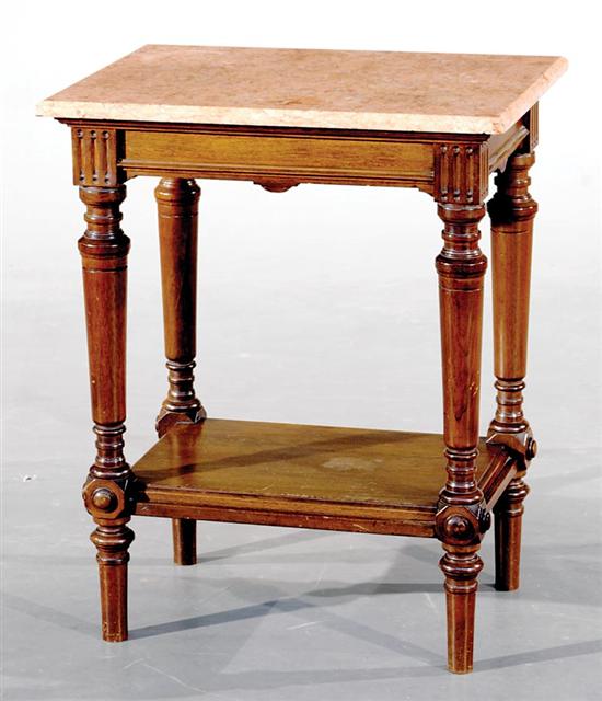 Appraisal: Renaissance Revival walnut and marbletop side table circa rouge mottled