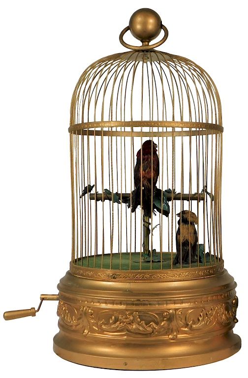 Appraisal: C French Double Taxidermy Bird Cage Automaton France Circa One