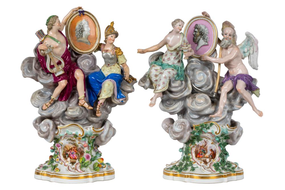 Appraisal: TWO MEISSEN PORCELAIN ALLEGORICAL FIGURAL GROUPSeach with blue crossed swords