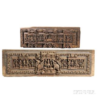 Appraisal: Two Carved Wood Lintel Friezes India one depicting a deity