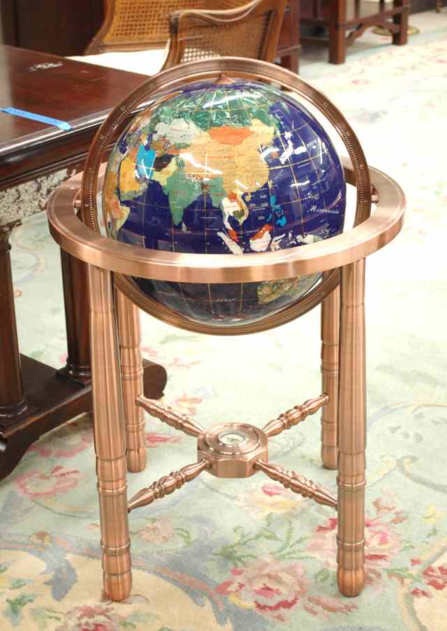 Appraisal: SEMI-PRECIOUS COLOR STONE MOSAIC WORLD GLOBE WITH FLOOR STAND The