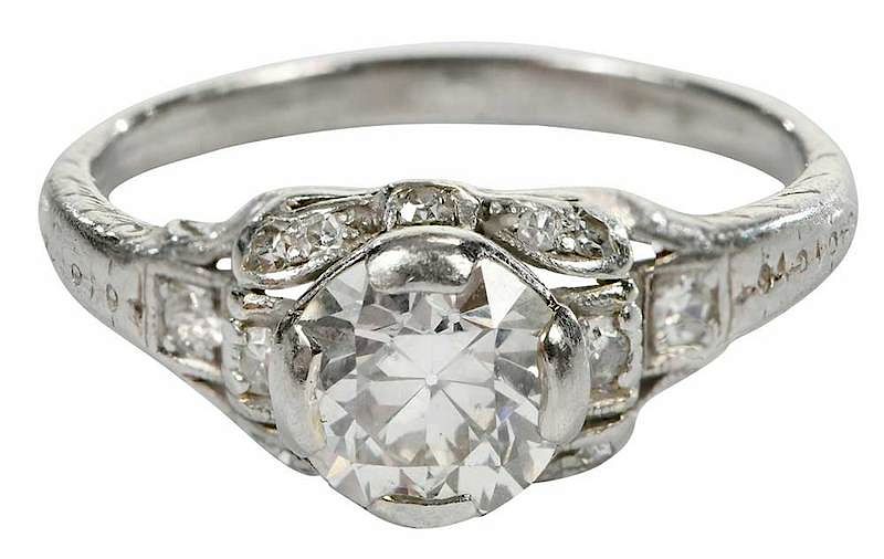 Appraisal: Art Deco Platinum Diamond Ring center old European cut diamond