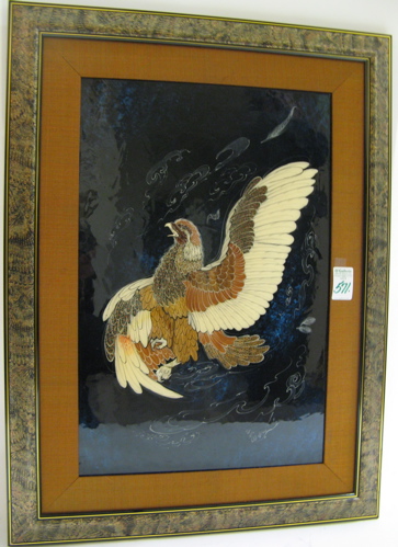 Appraisal: A CHINESE LACQUER PAINTING ON PANEL depicting an eagle in